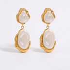 18K Gold Baroque Pearl Pendant Statement Necklace & Dangle Earrings & Ring Set