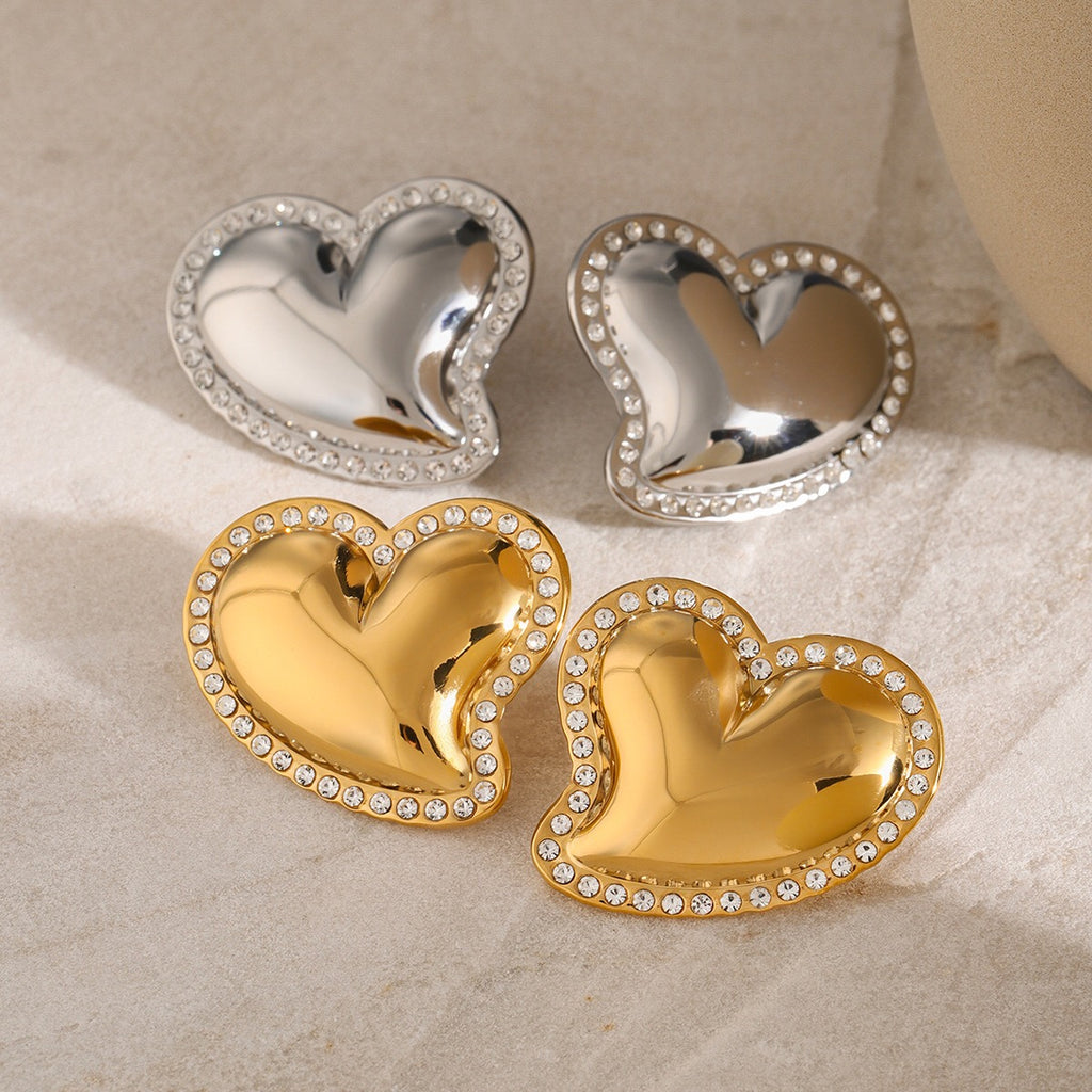 18K Gold Heart Flipped CZ Stud Earrings