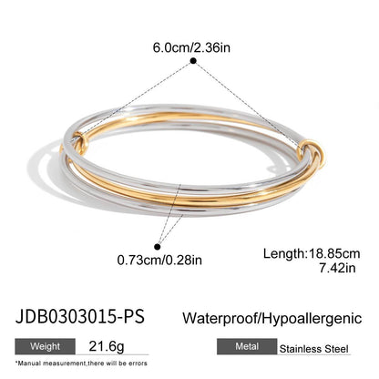 18K Gold and Silver Two Tone Connected Silm Bangle Bracelets Stack