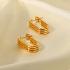 18K Gold Ribbed U Shape Hoop Huggie Earrings