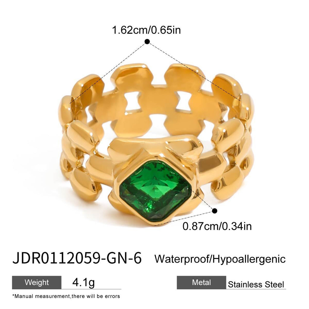 18K Gold Watch Band Flower Heart Statement CZ Stacking Ring