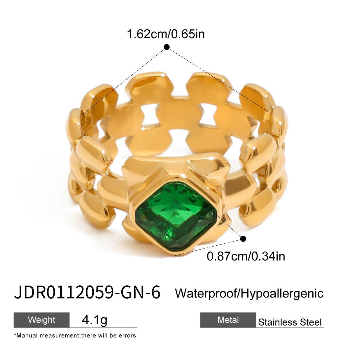 18K Gold Watch Band Flower Heart Statement CZ Stacking Ring