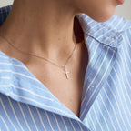 18K Gold Minimalist Cross Huggie Earrings With Charm