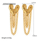18K Gold Heart Chain Drop Dangle Earrings