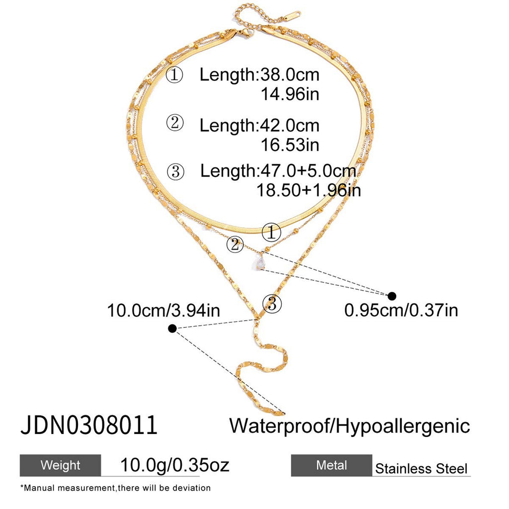 18K Gold Cascade Herringbone Snake Chain Lariat Layered Necklace Set