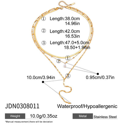 18K Gold Cascade Herringbone Snake Chain Lariat Layered Necklace Set