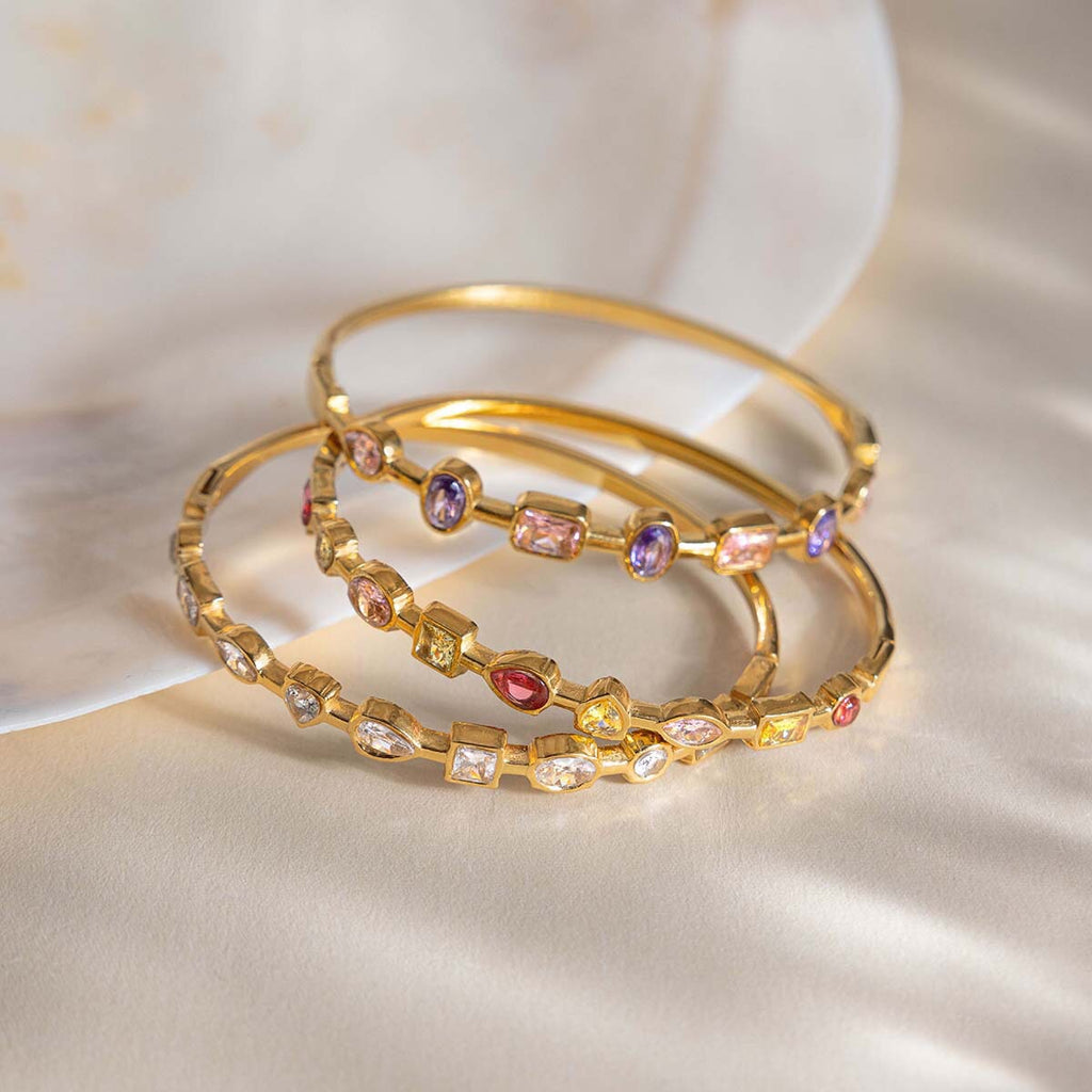 18K Gold Starlight Seduction Color Gem Bangle Bracelet