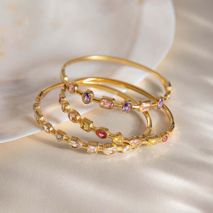 18K Gold Starlight Seduction Color Gem Bangle Bracelet