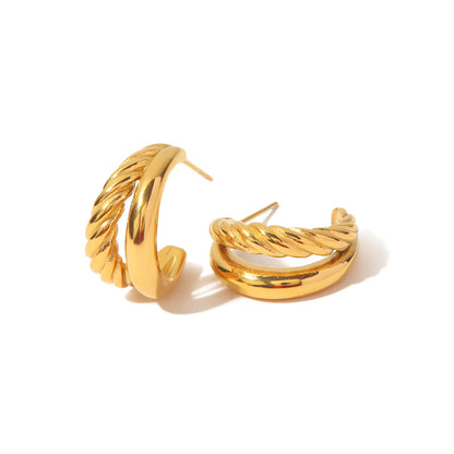 18K Gold Double Hoop Huggie Earrings