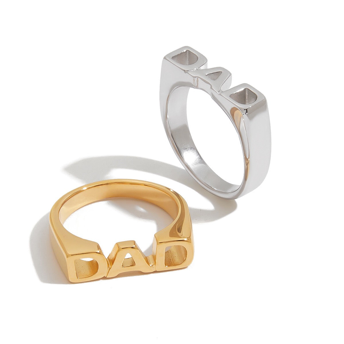 18K Gold MOM DAD BRO Letter Stacking Ring