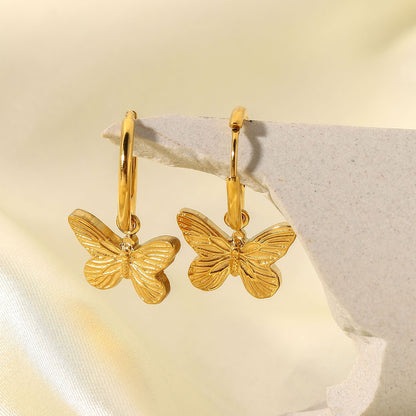 18K Gold Butterfly Small Hoop Huggie Earrings with Charm