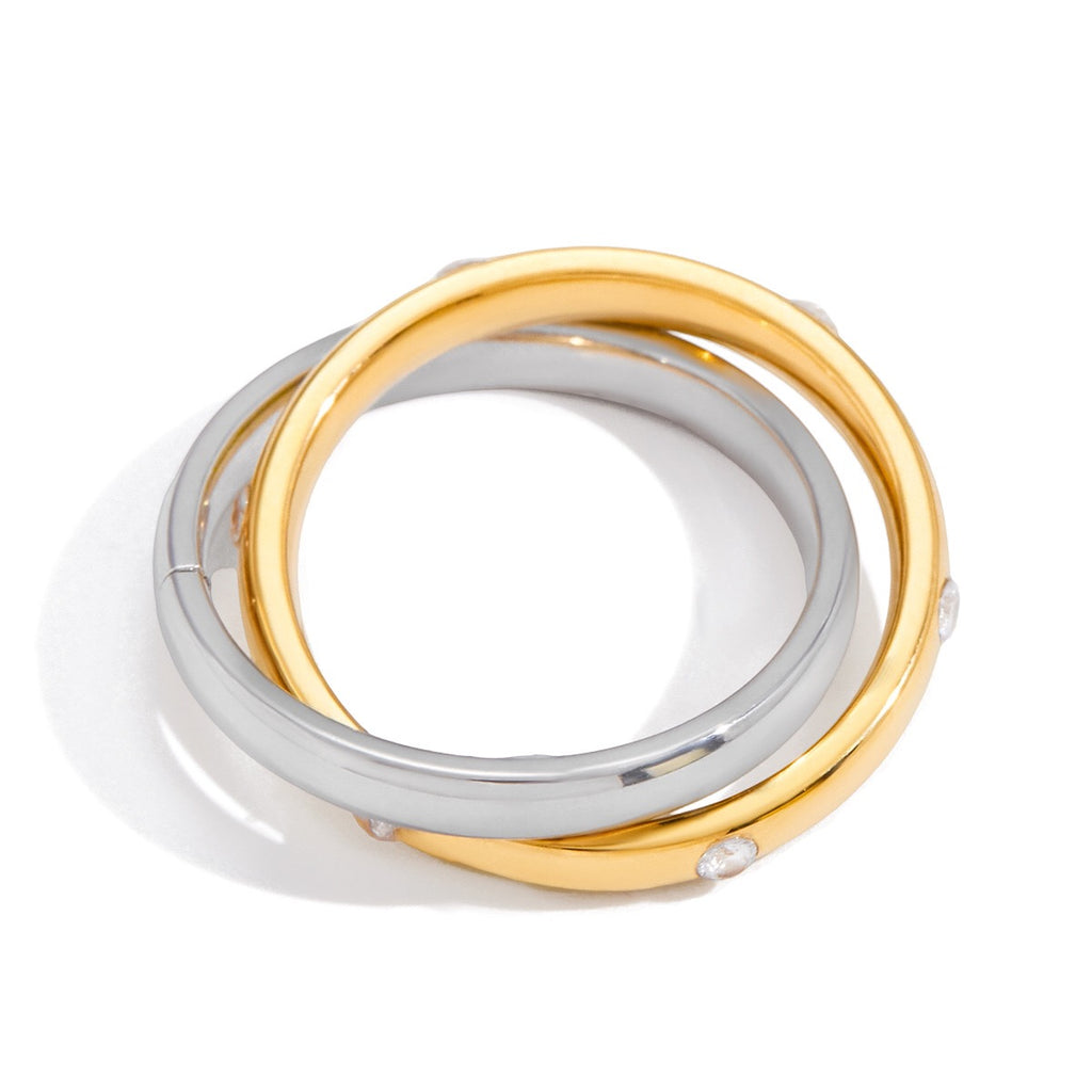 18K Gold and Silver Two Tone Multiple Linked Spinelli Trinity Ring Stack
