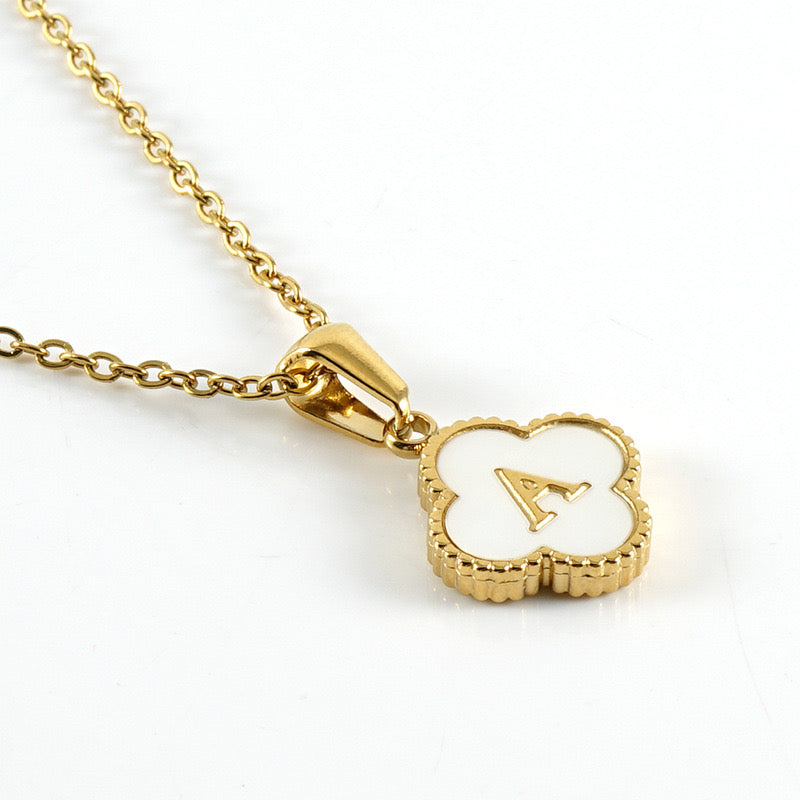 18K Gold Initial Clover Pendant Necklace