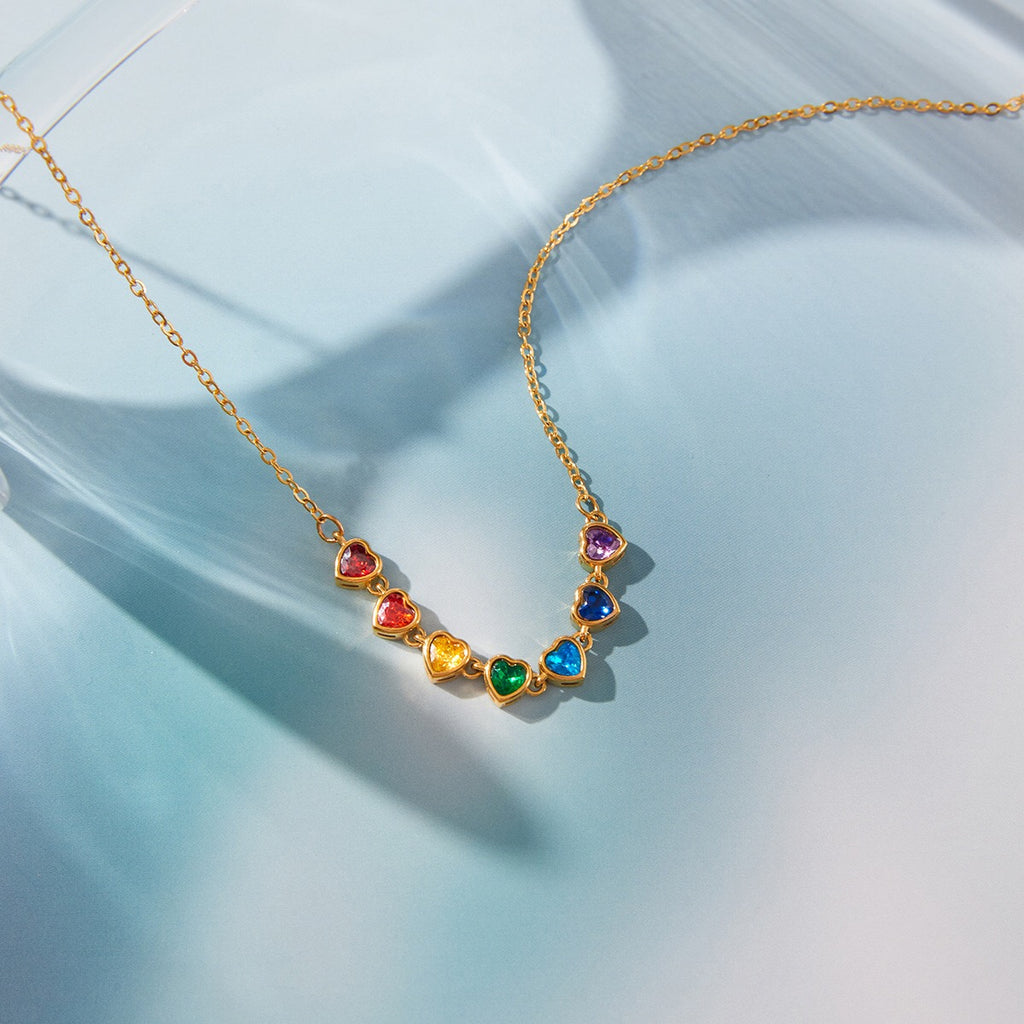 18K Gold Color Me Yours Rainbow Heart Pendant Dainty Chain Layered Necklace Set