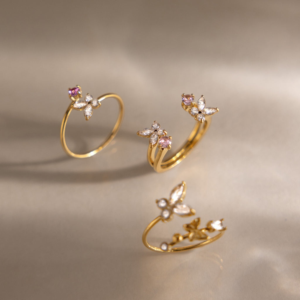 18K Gold Flutter Obsession Pink Butterfly Cuff Ring