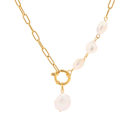 18K Gold Baroque Pearl Pendant Chunky Statement Necklace
