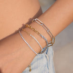 18K Gold and Silver Subtle Spark Paperclip Dainty Tennis Chain Bracelet