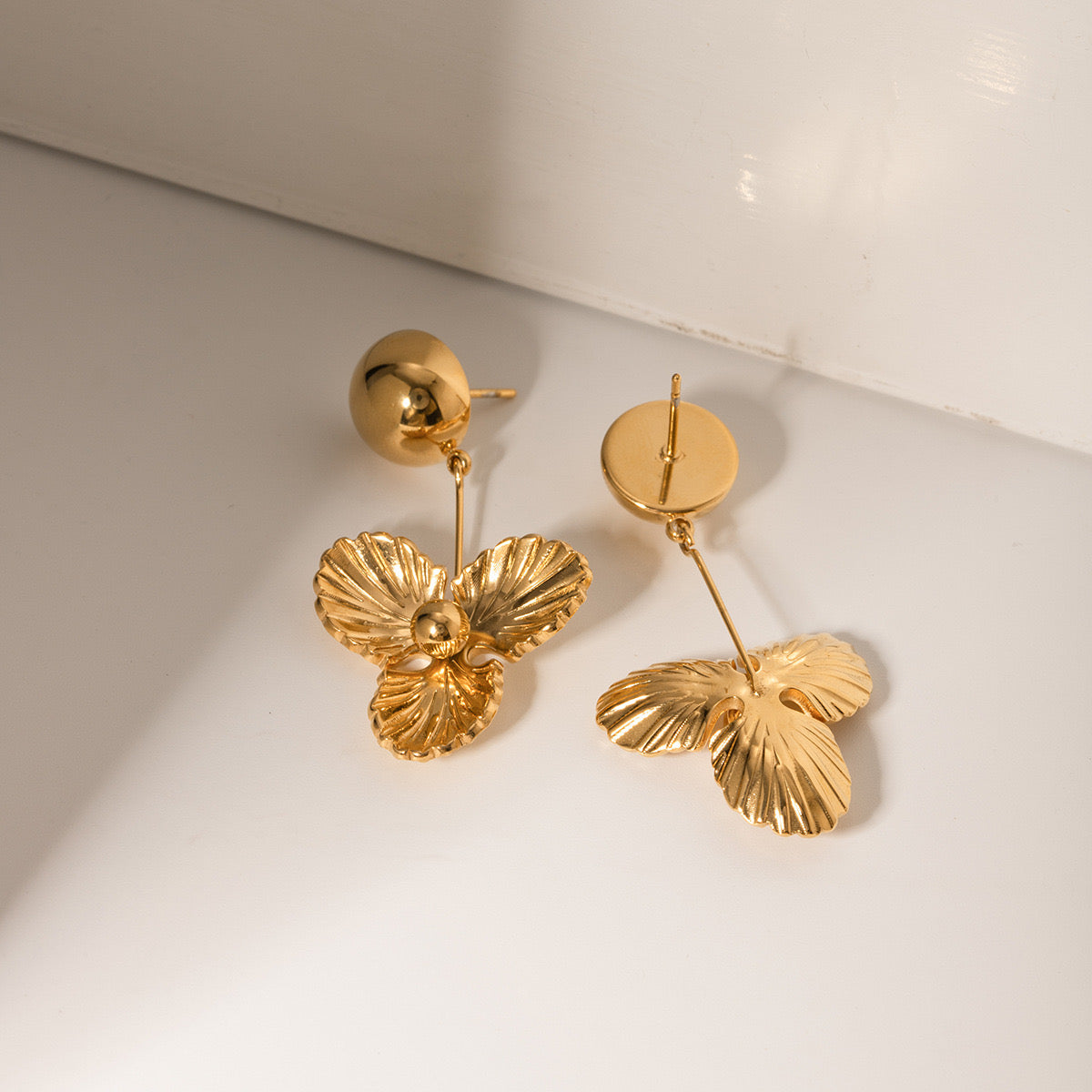 18K Gold Gilded Flower Dangle Statement Earrings