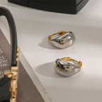 18K Gold and Silver Two Tone Dome Small Hoop Dangle Huggie Earrings