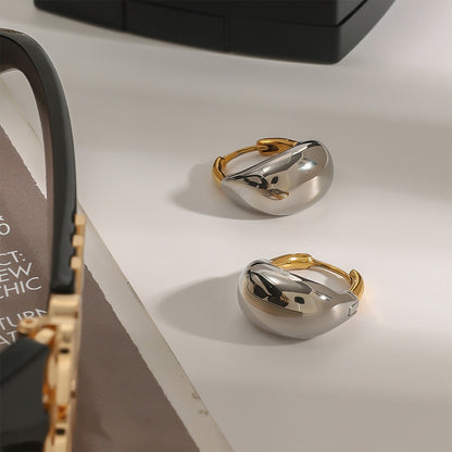 18K Gold and Silver Two Tone Dome Small Hoop Dangle Huggie Earrings