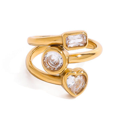 18K Gold Luxury Trio Heart Statement Ring