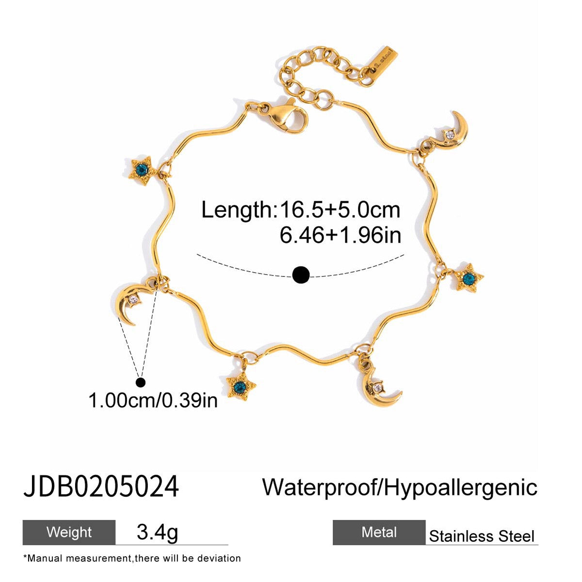 18K Gold Flirt Flower Bow Heart Charm Chain Bracelet Stack