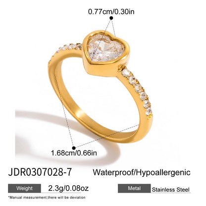 18K Gold Flirt Alert Flower Heart Statement CZ Stacking Ring
