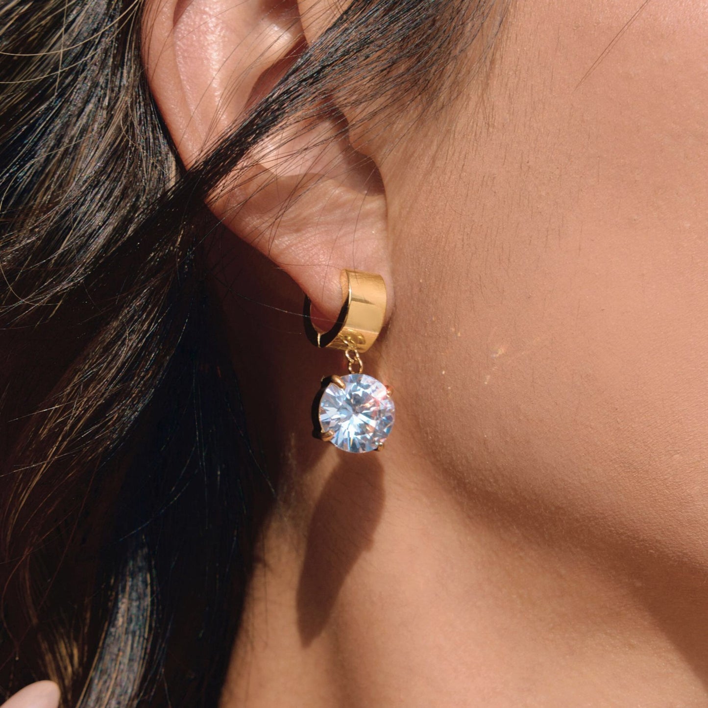 18K Gold Diamond Drip Small Hoop Dangle Huggie Earrings