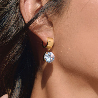 18K Gold Diamond Drip Small Hoop Dangle Huggie Earrings
