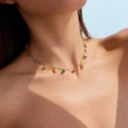 18K Gold Fairy Color Gemstone Dainty Chain Necklace