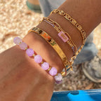 18K Gold Purple Dream Beaded Chain Butterfly Bangle Bracelet Stack