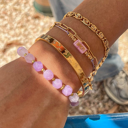 18K Gold Purple Dream Beaded Chain Butterfly Bangle Bracelet Stack
