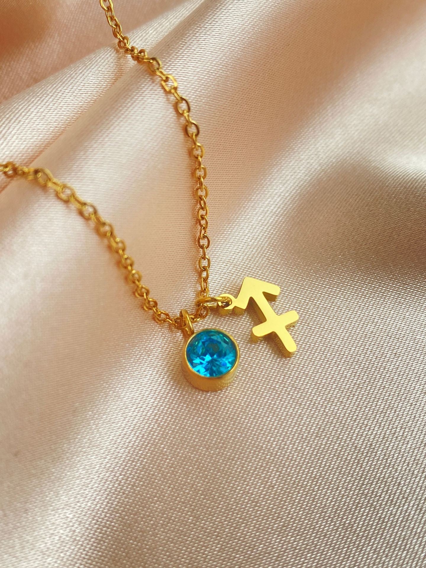 18K Gold Zodiac Birthstone Pendant Necklace