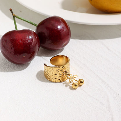 18K Gold Cherry Charm Band Ring