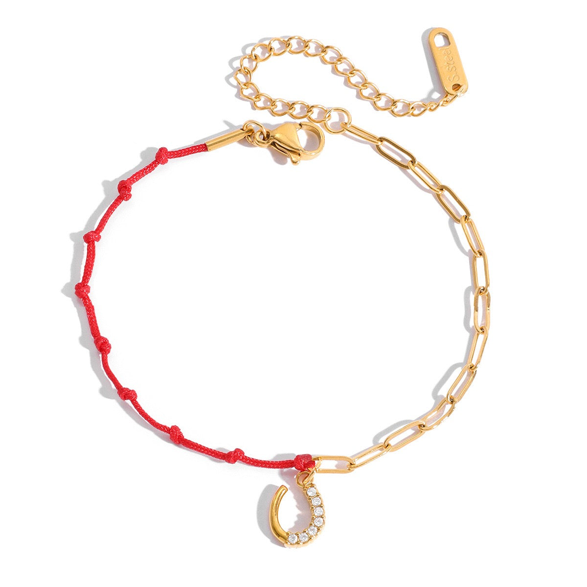 18K Gold Grace Knot Red String Lucky Charm Dainty Bracelet