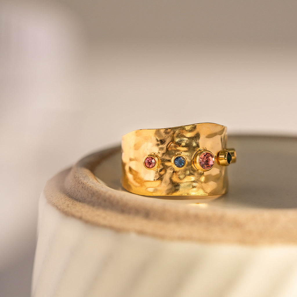 18K Gold Color Gemstone Band Ring