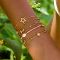 18K Gold Pink Princess Clean Girl Star Bow Heart Dainty Chain Bracelet Stack