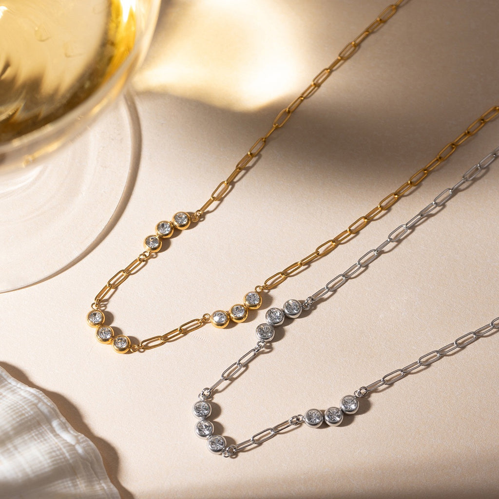 18K Gold Pearl Talk Simple Paper Clip Chain Necklace