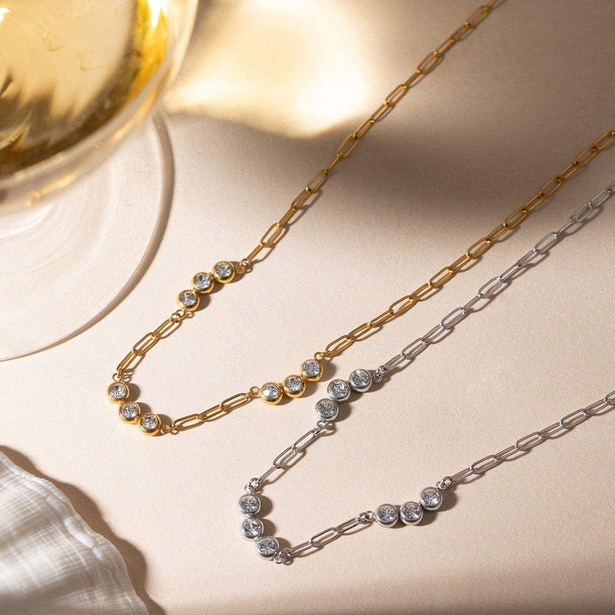 18K Gold Pearl Talk Simple Paper Clip Chain Necklace