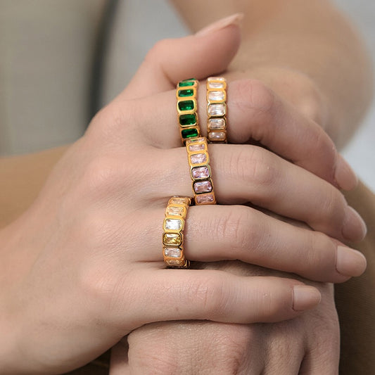 18K Gold Aura Color Gem Eternity Tennis Ring