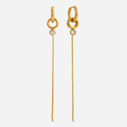 18K Gold Elite Long Drop Small Hoop Huggie Earrings