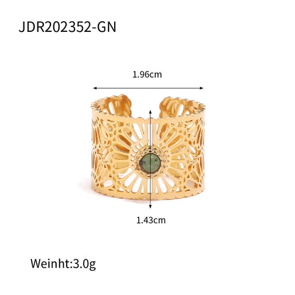 18K Gold Vintage Inspired Green Gemstone Band Ring
