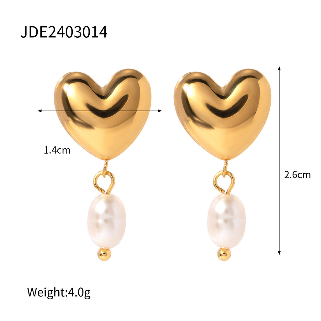 18K Gold Old Money Heart Pearl Dangle Earrings