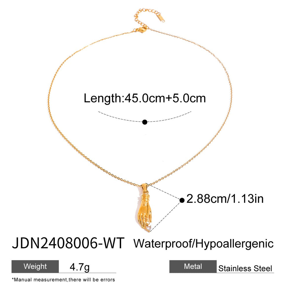 18K Gold Heart in Hand Pendant Necklace