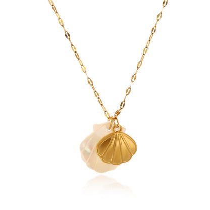 18K Gold Mother of Pearl Seashell Ocean Charm Pendant Necklace