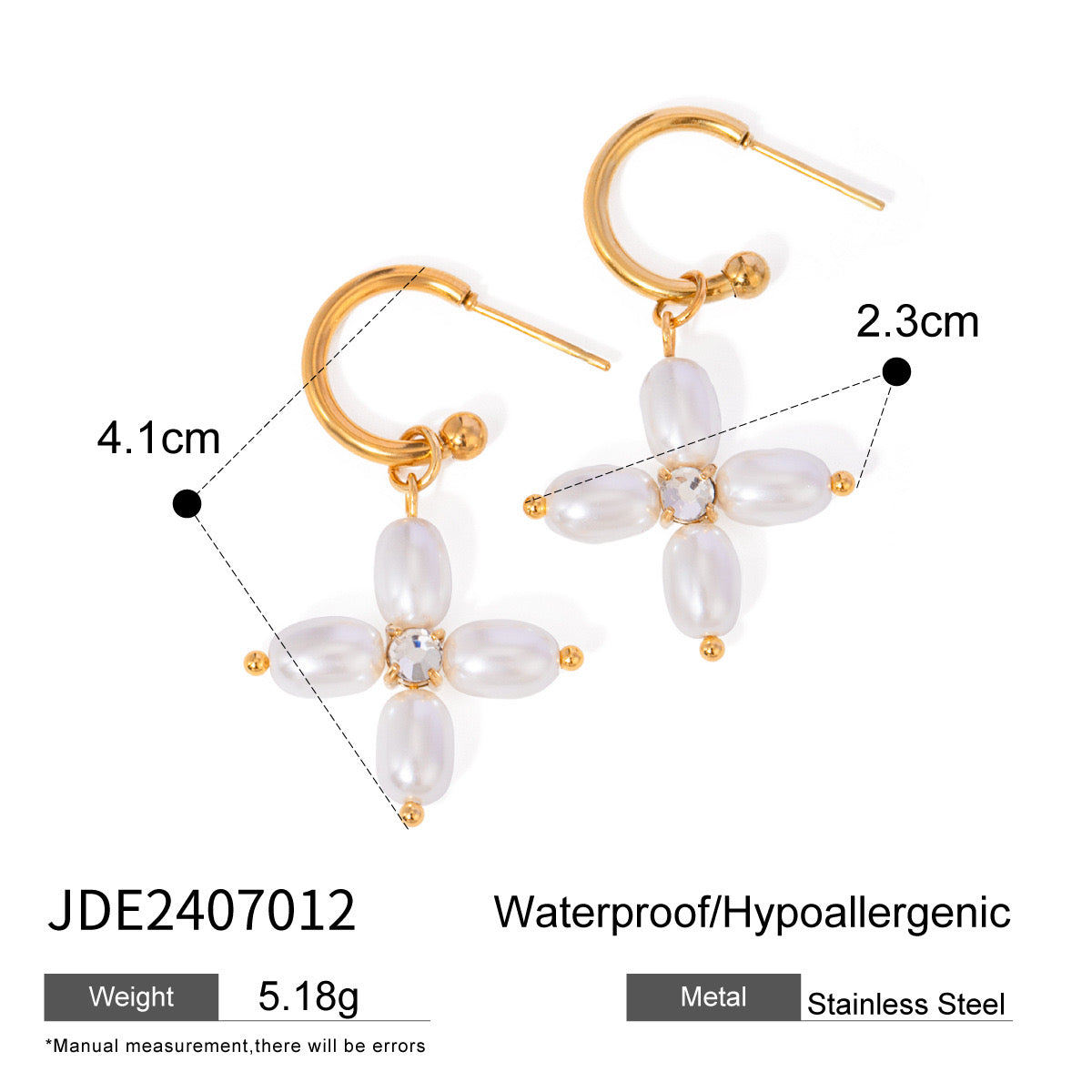 18K Gold Cross Pearl Rope Pendant Necklace