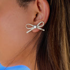 Pink Bow Cute Stud Silver Earrings