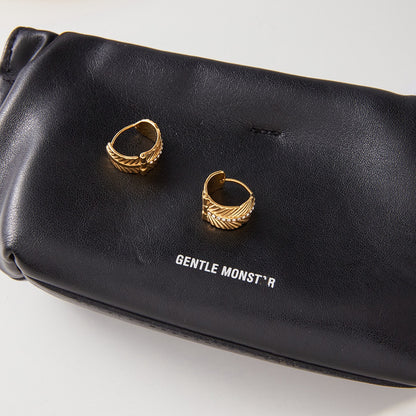 18K Gold Gentle Breeze Leaf CZ Small Hoop Huggie Earrings