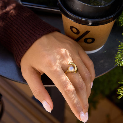 18K Gold Celestial Affair Sun and Moon Opal Statement Ring