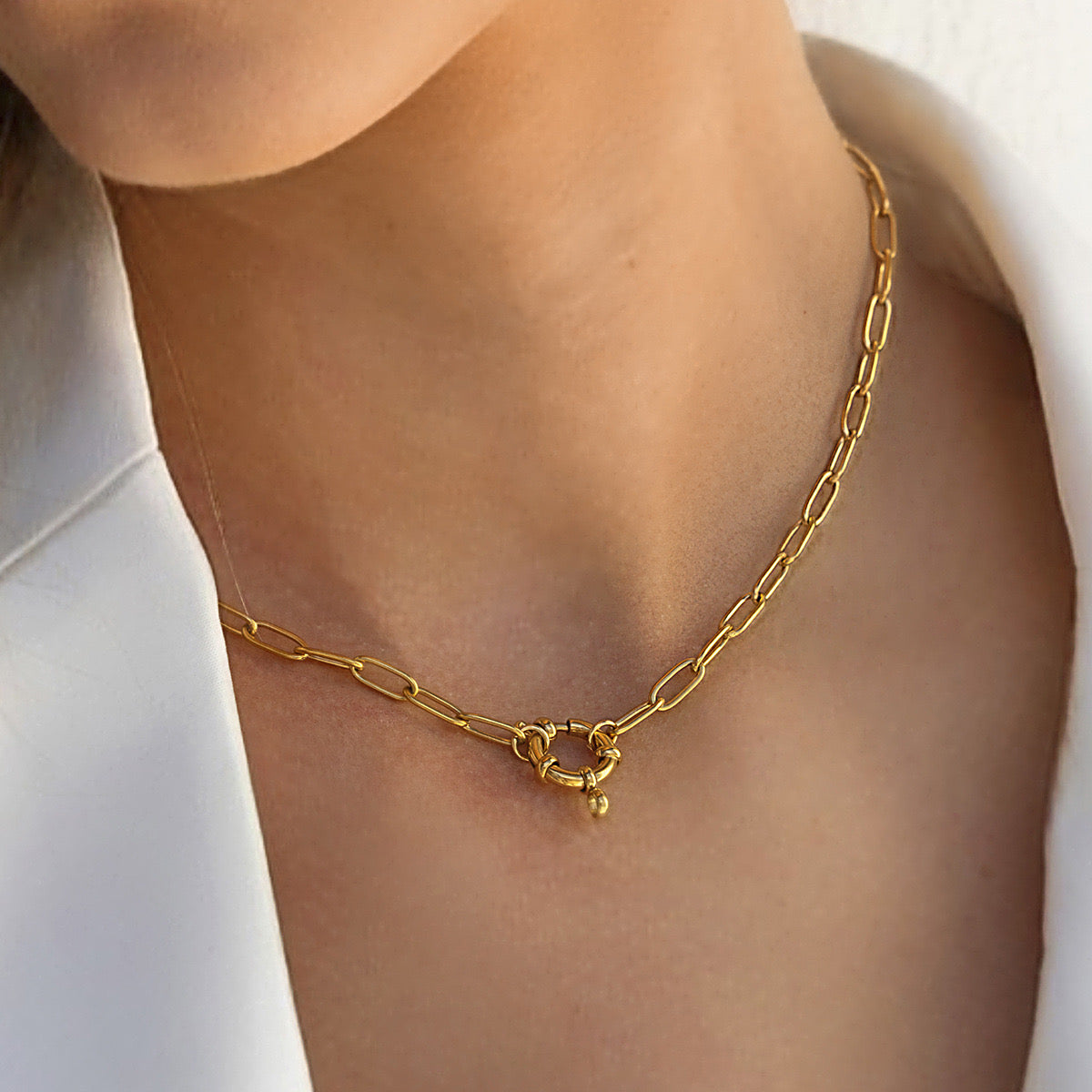 18K Gold Classic Paperclip Charm Necklace